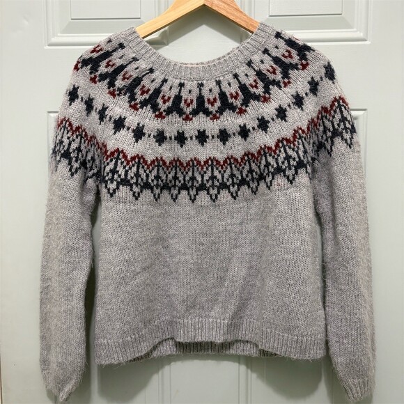 Old Navy Sweaters - Old Navy Sweater Womens Small Gray Fair Isle Yoke Oversized Crew Neck